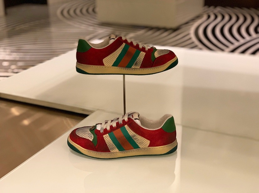 [GUCCI] 19SS 구찌 스크리너 빈티지 래더 스니커즈 레드 546163 남성용