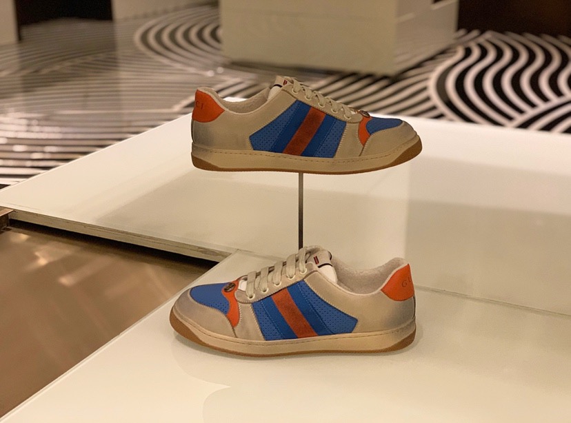 [GUCCI] 19SS 구찌 스크리너 빈티지 래더 스니커즈 오렌지 546163 남성용