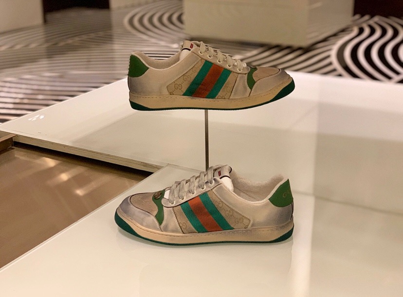 [GUCCI] 19SS 구찌 스크리너 빈티지 래더 스니커즈 그린 546551 남성용