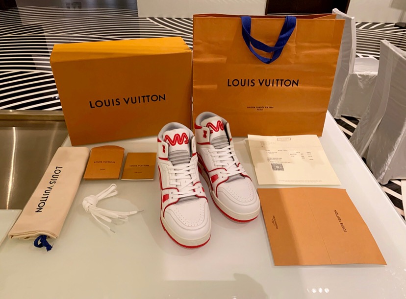 [LOUIS VUITTON] 19SS 루이비통 LV 트레이너 레드 미드탑 스니커즈 (버질 아블로 디자인) 1A54IA 남성용