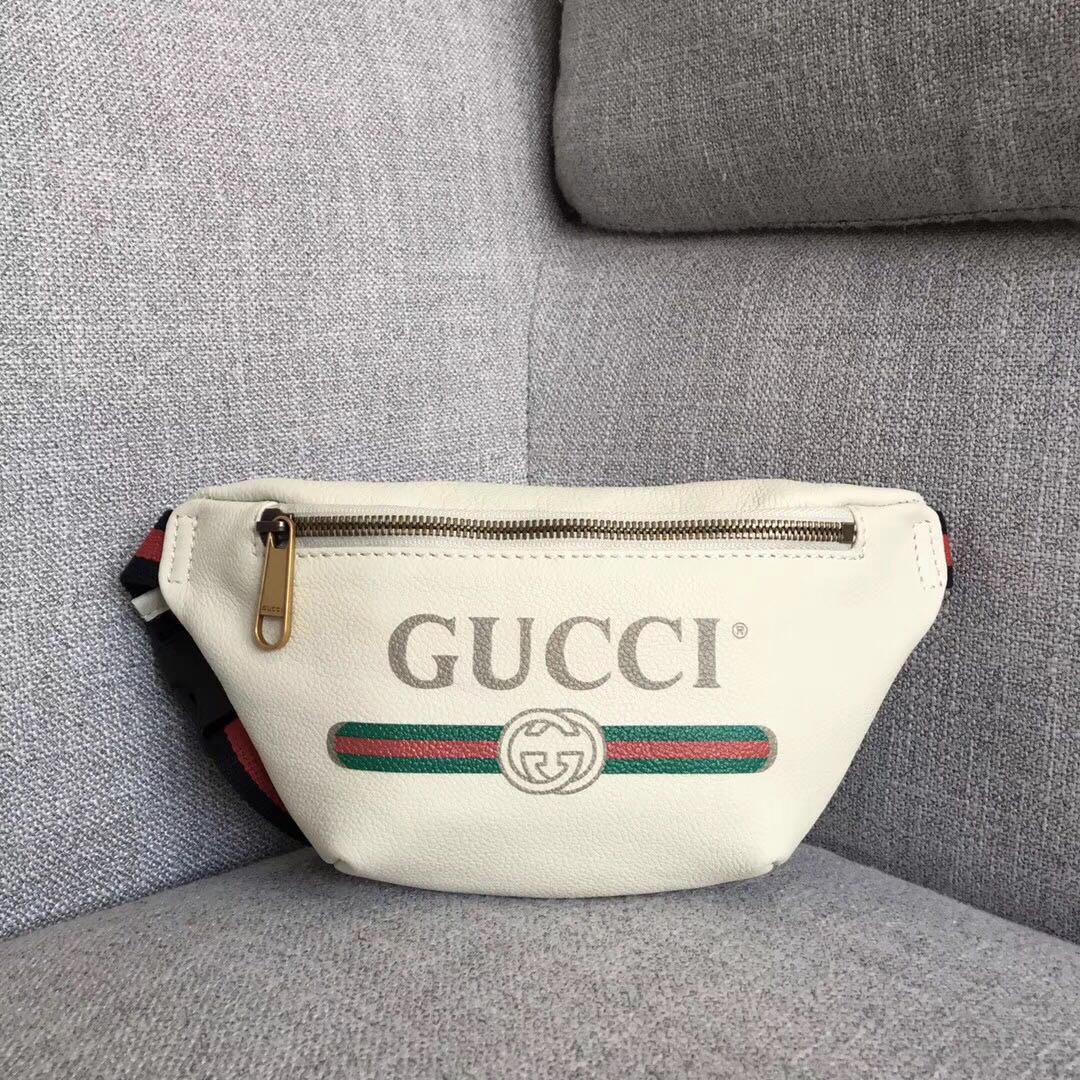 [GUCCI] 19SS 구찌 빈티지 로고 프린트 크로스 바디 백 벨트백 화이트