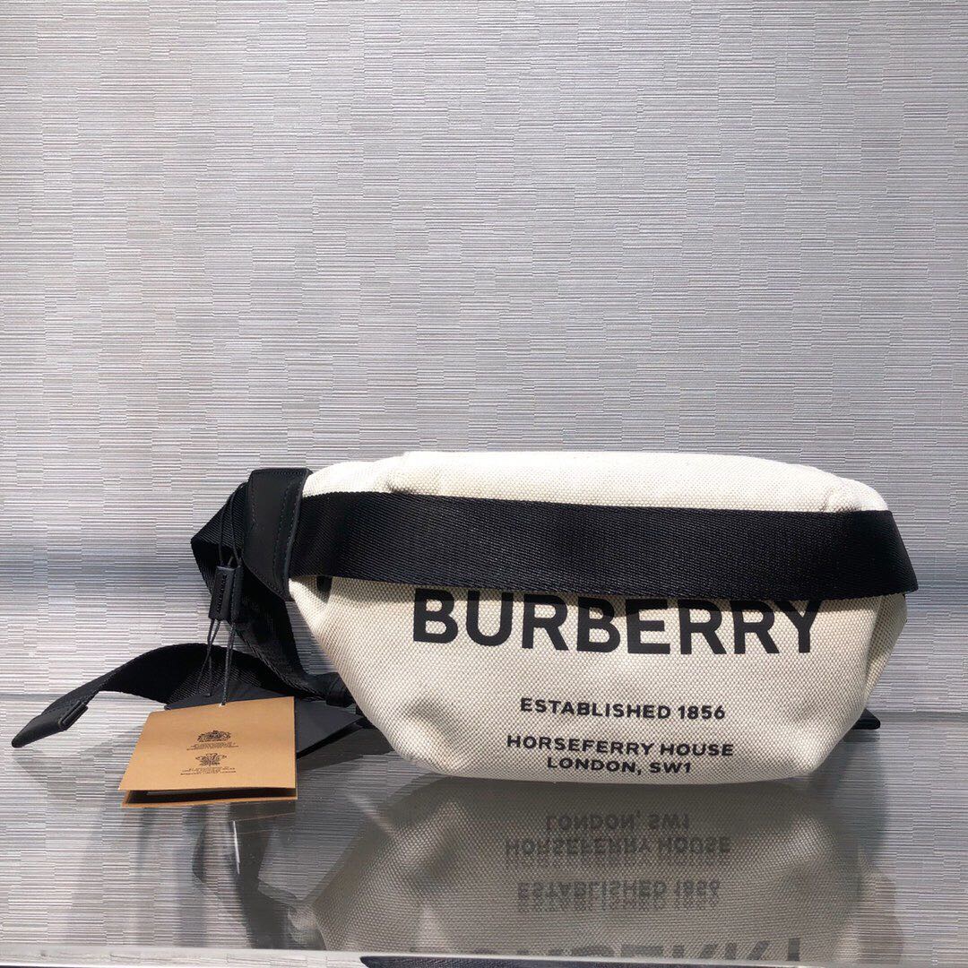[BURBERRY] 버버리 힙색 호스페리 코튼 캔버스 화이트 벨트백 남녀공용