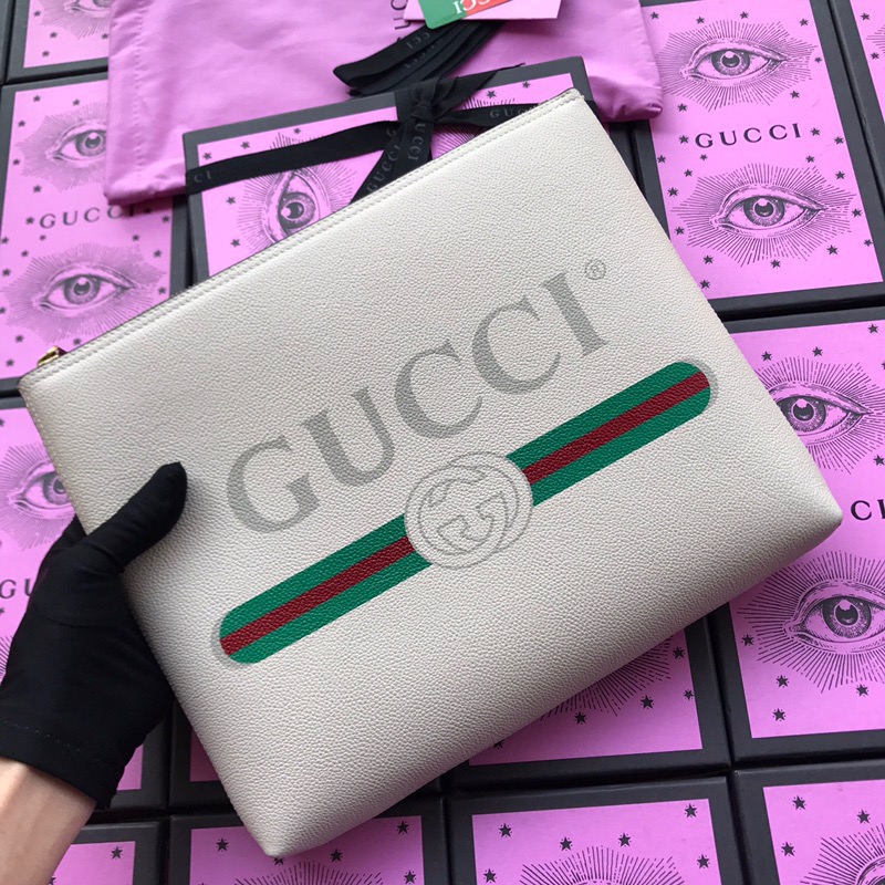 [GUCCI] 구찌 클러치백 로고 가죽 미디엄 화이트 (500981 0GVAT 8820) 남녀공용