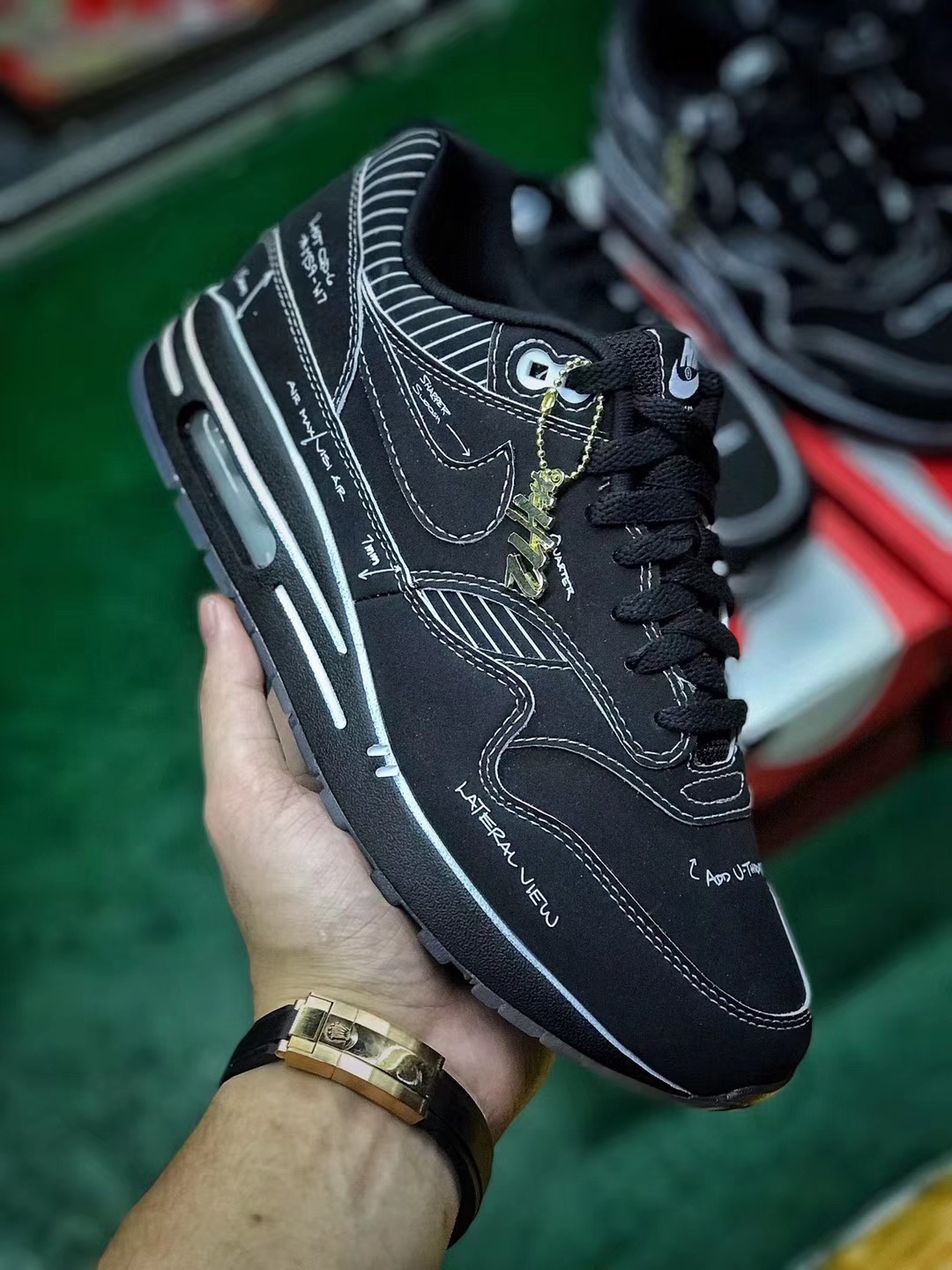 [NIKE] 나이키 에어맥스1 스케치 투 쉘프 스키매틱 블랙 화이트 CJ4286-001 남성용 (H12공장)