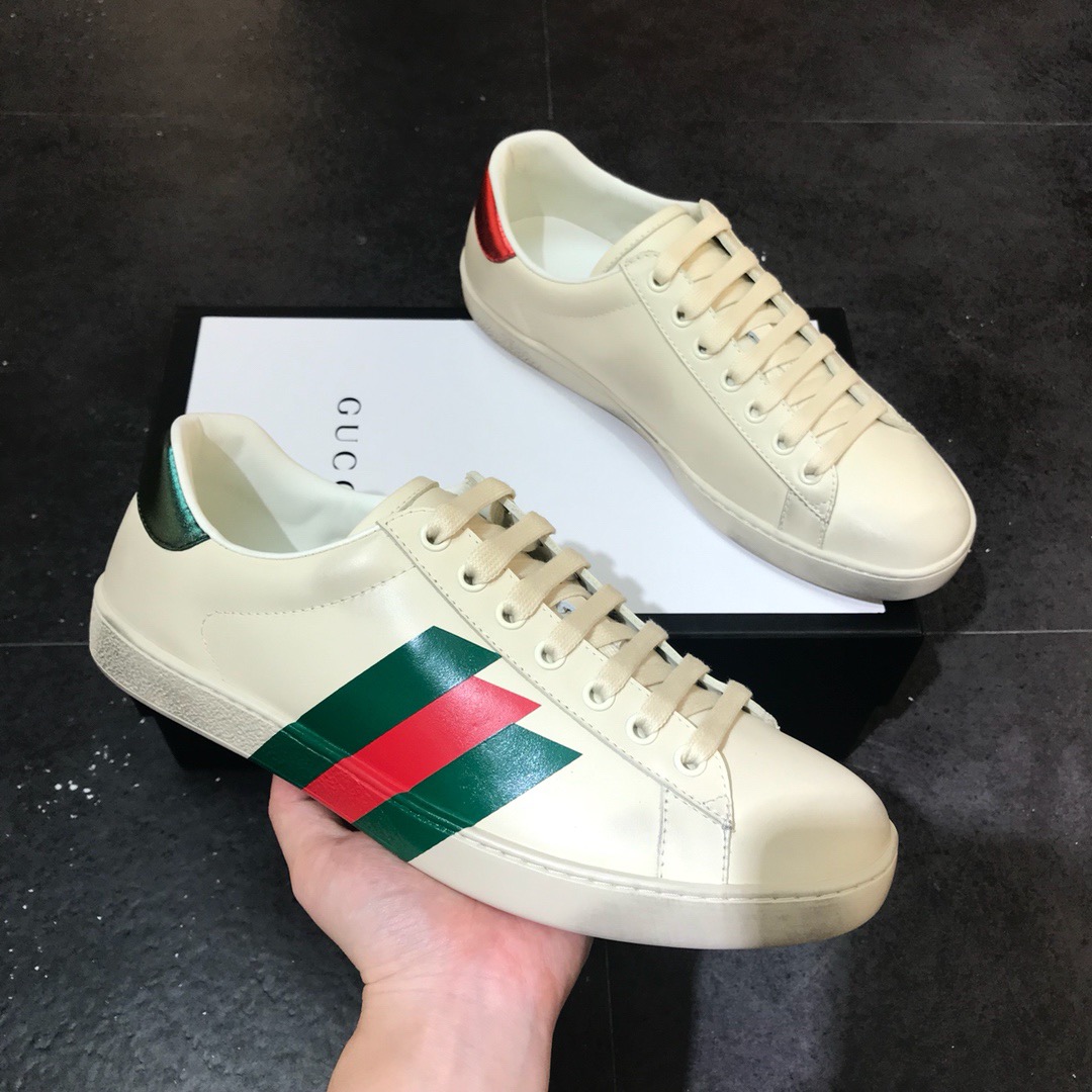 [GUCCI] 19FW 구찌 에이스 3선 웹 베이지 스니커즈 남성용