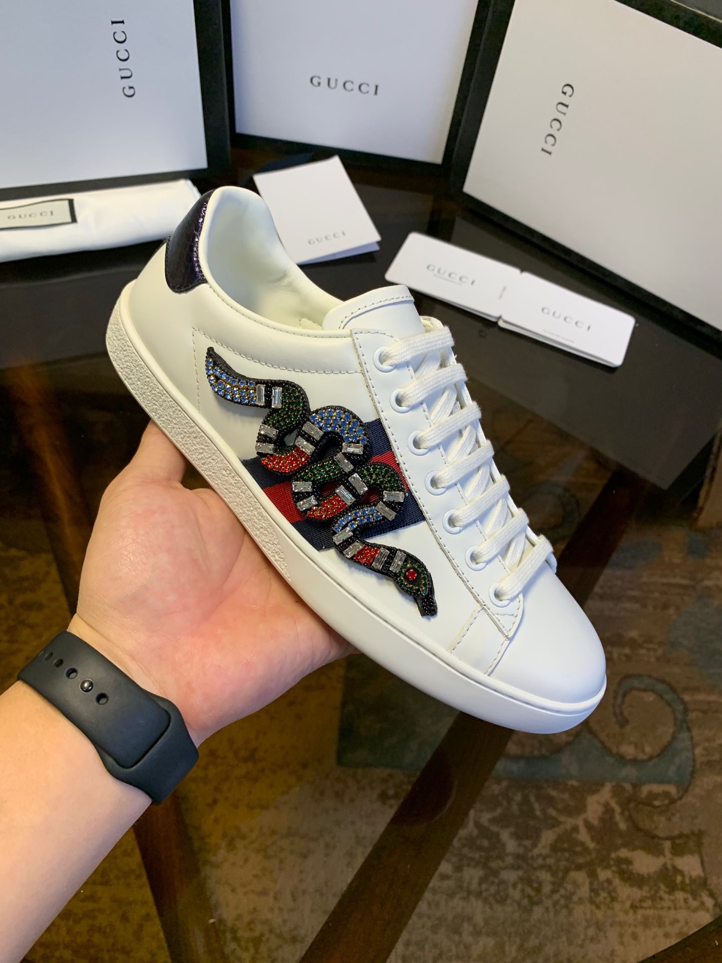 [GUCCI] 구찌 에이스 크리스탈 스네이크 스니커즈 460203 A38G0 9161 남녀공용